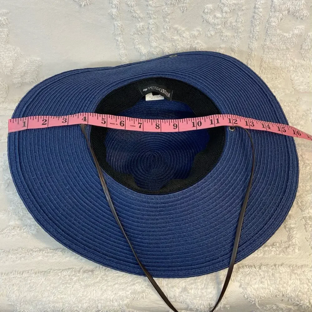PETER GRIMM Women's Sun Hat Sz OS Blue Summer Nautical Cruise Ship Cabana Beachy